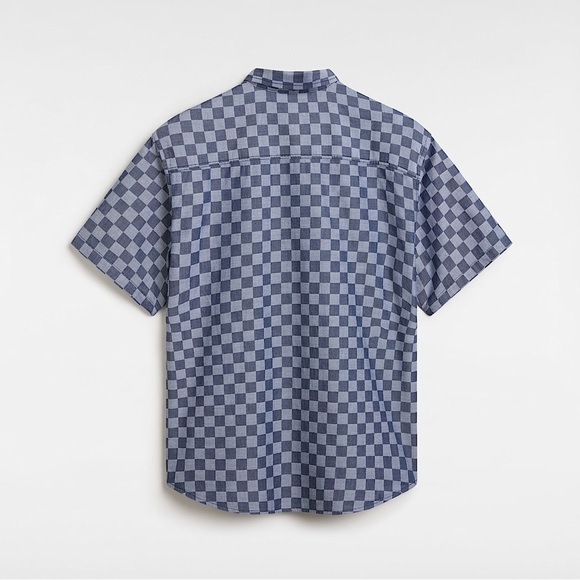 Men’s XL VANS Loose Fit Blue Checkered 100% Cotton Short Sleeve Button Up Shirt - Picture 12 of 15